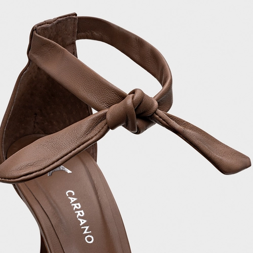 Sandália Lace Knot Salto Fino Couro Marrom Mocha