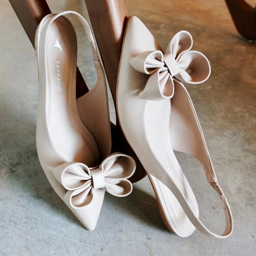 Sapatilha Slingback Romantic Lace Couro Bege Bella