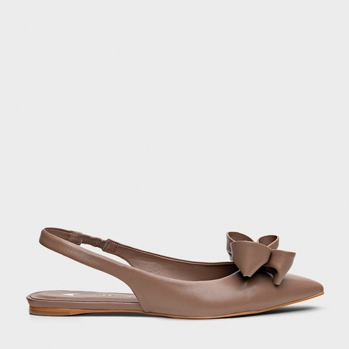 Sapatilha Slingback Romantic Lace Couro Marrom Mocha