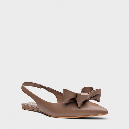 Sapatilha Slingback Romantic Lace Couro Marrom Mocha