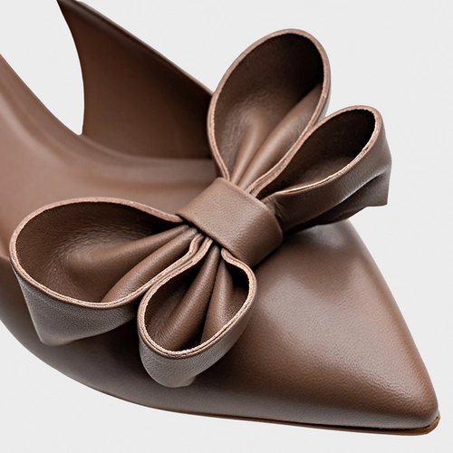 Sapatilha Slingback Romantic Lace Couro Marrom Mocha