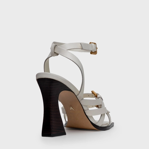 Sandália Tiras Salto Bloco Wave Couro Off White Milk