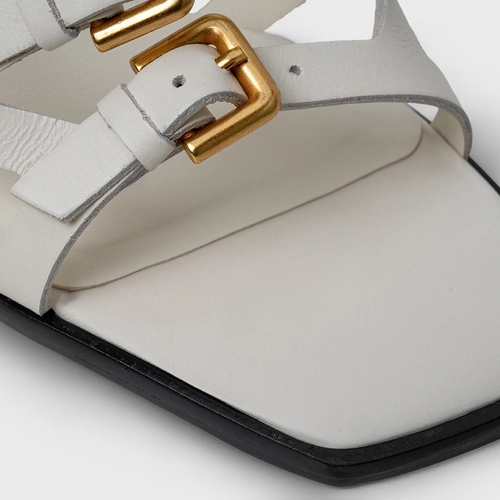 Sandália Tiras Salto Bloco Wave Couro Off White Milk