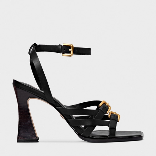 Sandália Tiras Salto Bloco Wave Couro Preto