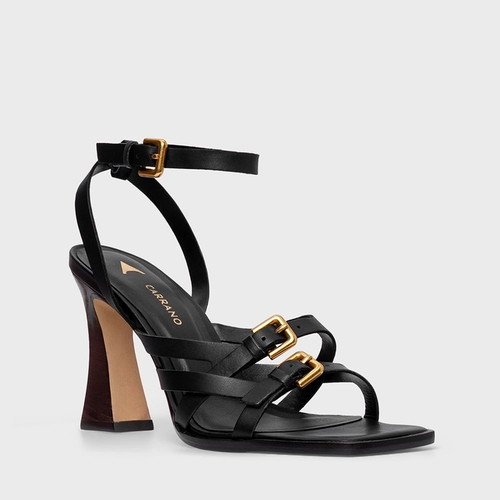 Sandália Tiras Salto Bloco Wave Couro Preto