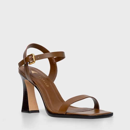 Sandália Basic Salto Bloco Wave Couro Marrom Saddle