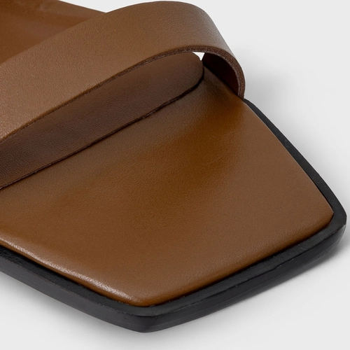 Sandália Basic Salto Bloco Wave Couro Marrom Saddle