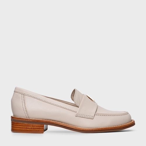 Loafer Simple Couro Off White Cotton