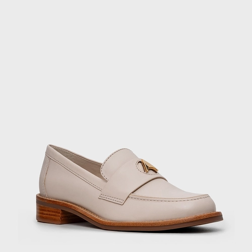 Loafer Simple Couro Off White Cotton