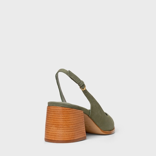 Scarpin Slingback Lauren Salto Bloco Couro Nobuck Verde Sage