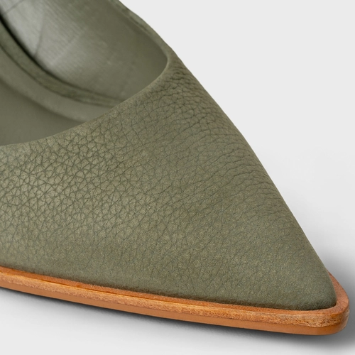 Scarpin Slingback Lauren Salto Bloco Couro Nobuck Verde Sage