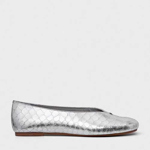 Sapatilha Glam Couro Snake Metalizado Prata