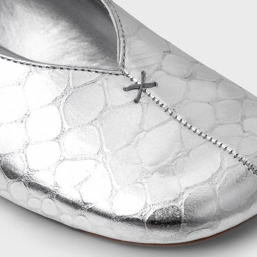 Sapatilha Glam Couro Snake Metalizado Prata