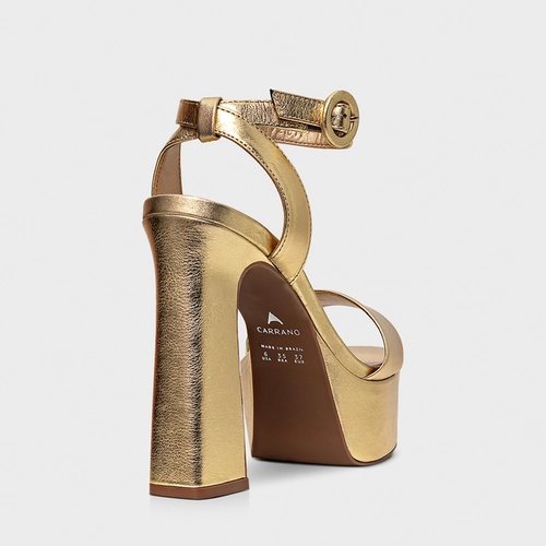 Sandália Plataforma Maxi Glam Couro Metalizado Dourado