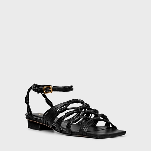 Sandália Strappy Salto Bloco Couro Preto
