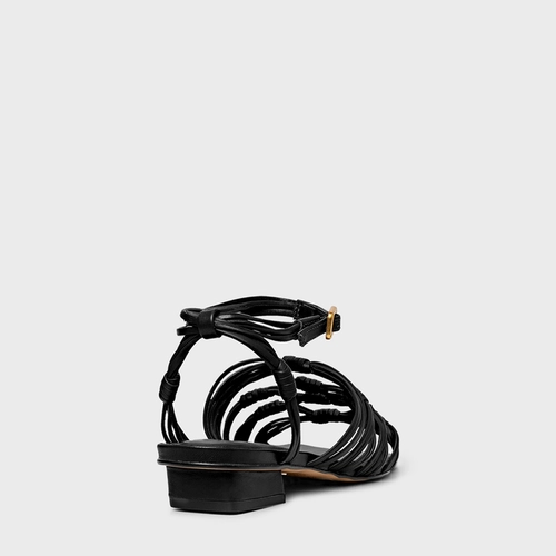 Sandália Strappy Salto Bloco Couro Preto