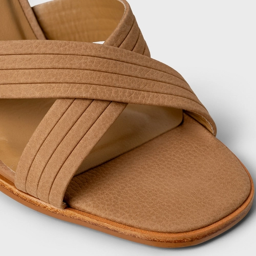 Sandália Infinite Salto Bloco Alto Couro Nobuck Bege Toffee