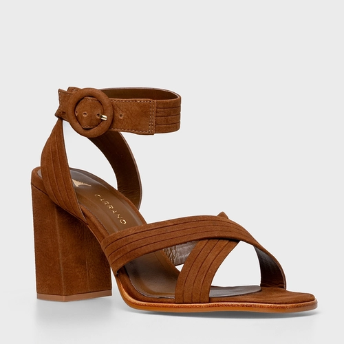 Sandália Infinite Salto Bloco Alto Couro Nobuck Marrom Saddle