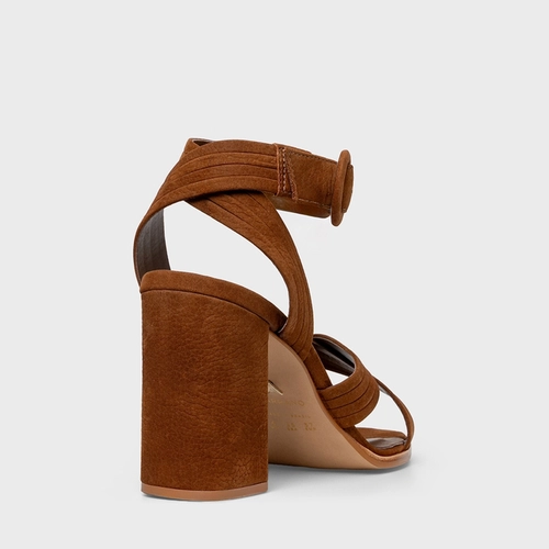 Sandália Infinite Salto Bloco Alto Couro Nobuck Marrom Saddle