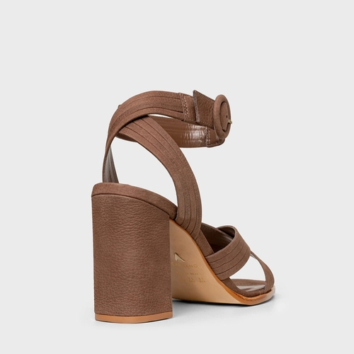 Sandália Infinite Salto Bloco Alto Couro Nobuck Marrom Mocha