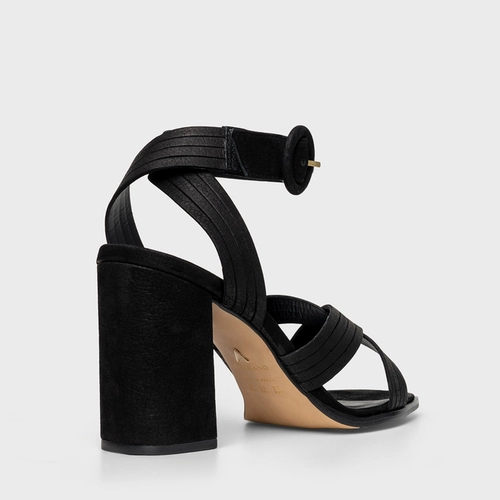 Sandália Infinite Salto Bloco Alto Couro Nobuck Preto