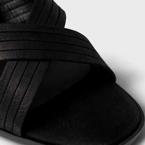 Sandália Infinite Salto Bloco Alto Couro Nobuck Preto