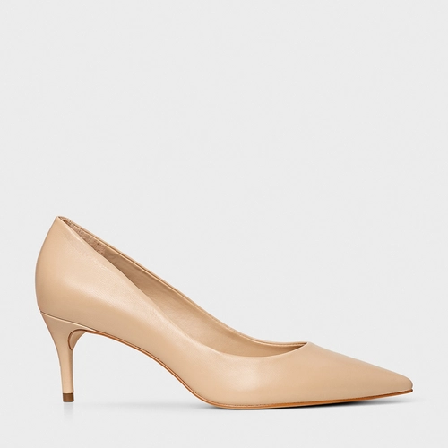 Scarpin Valentina Salto Fino Couro Bege Ginger