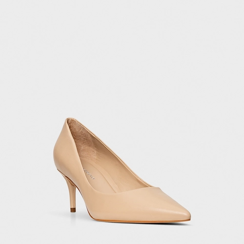 Scarpin Valentina Salto Fino Couro Bege Ginger