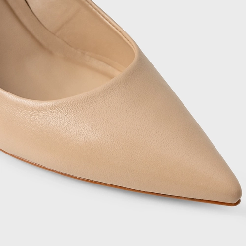 Scarpin Valentina Salto Fino Couro Bege Ginger