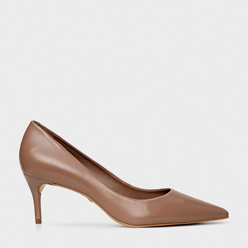 Scarpin Valentina Salto Fino Couro Marrom Mocha