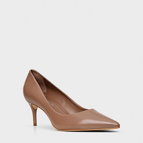 Scarpin Valentina Salto Fino Couro Marrom Mocha