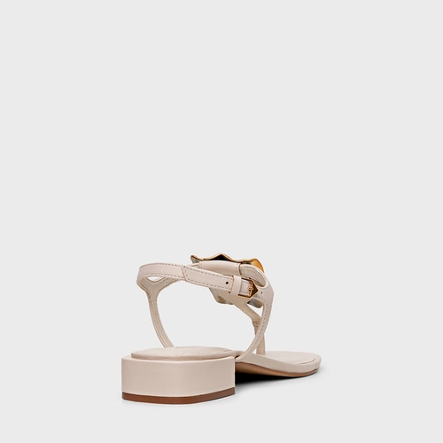 Sandália Gold Salto Bloco Couro Off White Cotton