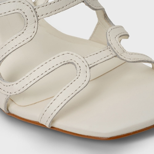 Sandália Waves Lace Up Salto Fino Couro Off White Milk