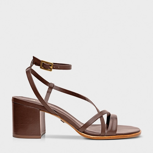 Sandália Minimal Lines Salto Bloco Couro Marrom Brunette