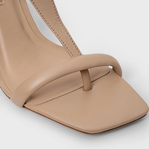 Sandália Single Salto Fino Couro Bege Ginger