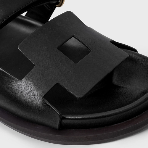 Flat Papete Square Couro Preto