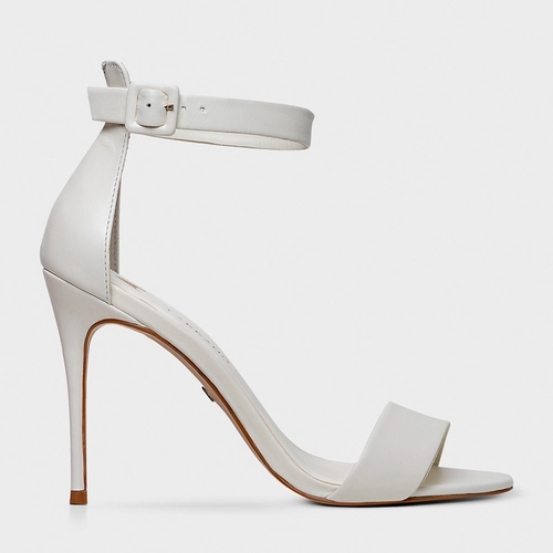 Sandália Classic Glam Salto Fino Couro Off White Milk