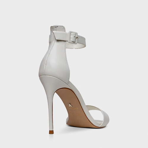 Sandália Classic Glam Salto Fino Couro Off White Milk