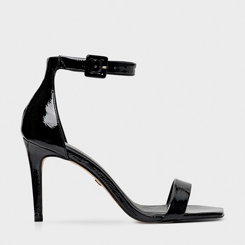 Sandália Minimal Salto Fino Couro Verniz Preto