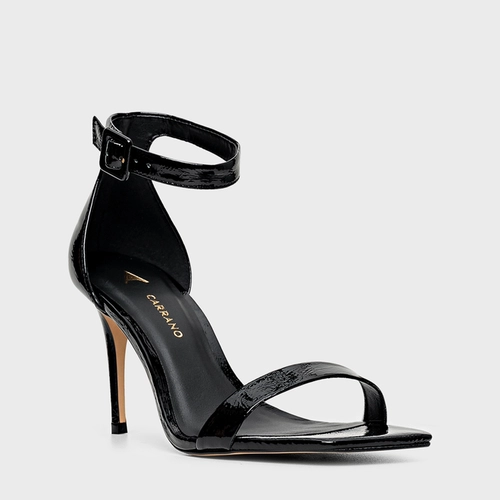 Sandália Minimal Salto Fino Couro Verniz Preto