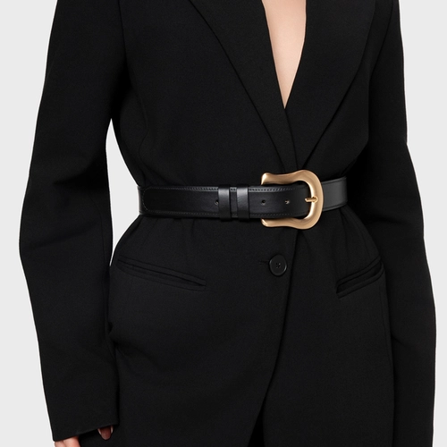 Cinto Gold Maxi Grosso Couro Preto