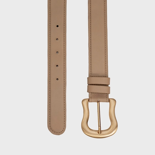 Cinto Gold Maxi Grosso Couro Bege Ginger