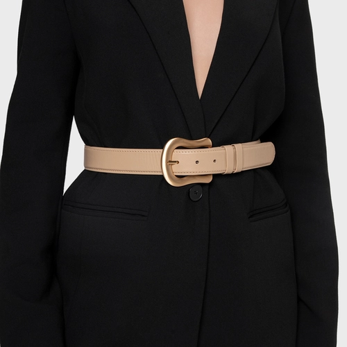 Cinto Gold Maxi Grosso Couro Bege Ginger