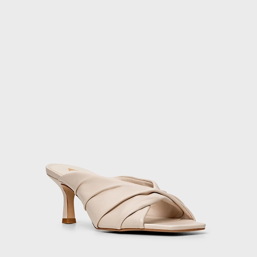 Open Mule Twist Salto Fino Couro Off White Cotton