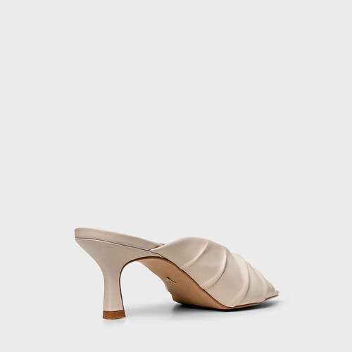 Open Mule Twist Salto Fino Couro Off White Cotton