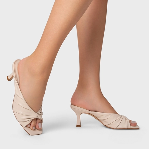 Open Mule Twist Salto Fino Couro Off White Cotton