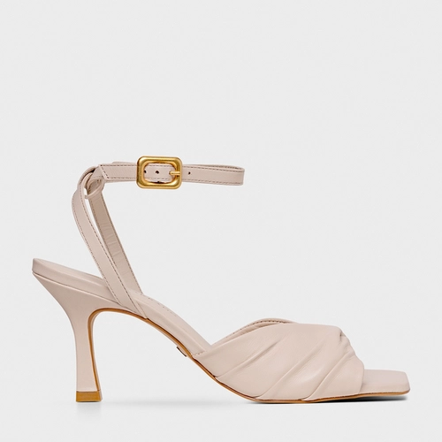 Sandália Twist Salto Fino Couro Off White Cotton