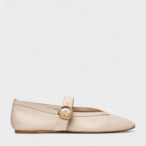 Sapatilha Essential Fivela Couro Off White Cotton