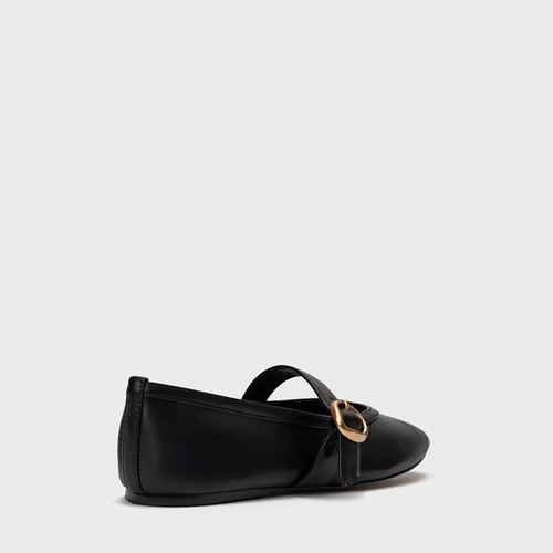 Sapatilha Essential Fivela Couro Preto