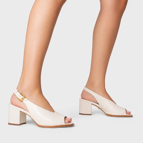 Sandália Boot Essential Salto Bloco Couro Off White Milk